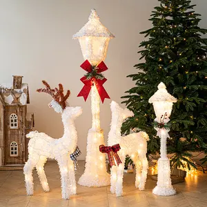 Grandi decorazioni natalizie con alce di renne natalizie luci A Led floccate rimovibili alce luminoso una famiglia di tre