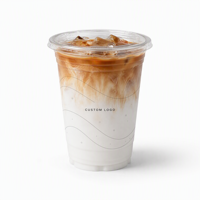 Gobelets jetables pour boissons froides, café glacé, etc., en PET transparent de 16 oz, diamètre 98 mm, avec couvercle plat, impression UV personnalisée du logo, prix usine.