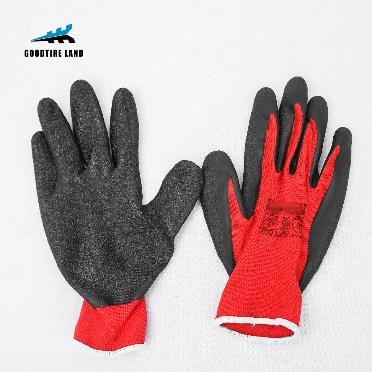 13 Gauge Red Polyester Liner Black Latex Coated Anti Slip Wrinkle Work Safety Gloves Nitrile Garden Glove