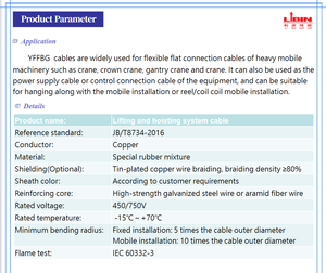 YFFBG kabel datar khusus 450/750V, untuk mengemudi industri ditingkatkan 5*6 + 2G isolasi karet teruntai - Product Image 4