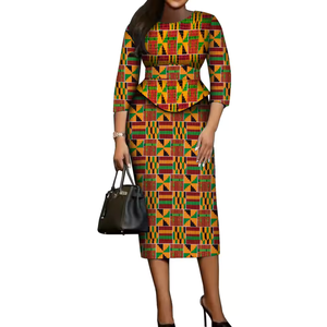 Robes élégantes en coton africain pour femmes, tenues Ankara Bazin Riche avec jupes <span class=keywords><strong>et</strong></span> hauts extensibles, grandes tailles, manches longues - Product Image 6