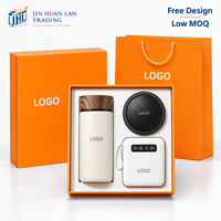 Individuelles Logo 3-teiliges Tech-Geschenkset mit Reise-Thermobecher, tragbarem Bluetooth-Lautsprecher und Powerbank mit Digitalanzeige