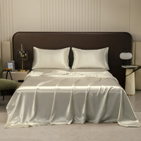 Parure de lit quatre pièces simple de style européen et américain, couleur unie, en satin de soie, comprenant des draps