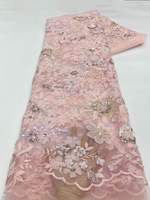 Tissu en dentelle brodée de luxe pour femmes avec motif floral et décoration de paillettes perlées 100% polyester sans élastique