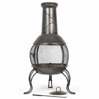 Cheminée extérieure à bois, foyer en acier antique pour patio avec écran anti-étincelles et capuchon anti-pluie pour le chauffage de jardin