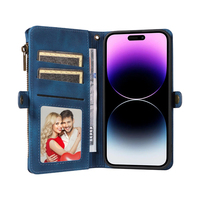 Étui portefeuille en cuir PU pour iPhone 15 Pro Max, 9 emplacements pour cartes + poche zippée pour pièces de monnaie, béquille, blocage RFID, protection 360° °   Protection