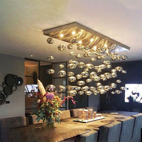 Lustre suspendu moderne à plafond haut, grand modèle ovale en verre acrylique, LED à économie d'énergie, intensité variable, style européen, pour maison et villa