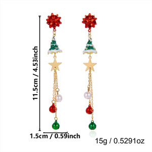 Anting-anting Rumbai Panjang Bintang Natal Baru Rinhoo untuk Wanita, Anting-anting Kristal Halus Berbentuk Pita Lonceng Berongga, Perhiasan Festival Natal - Product Image 6