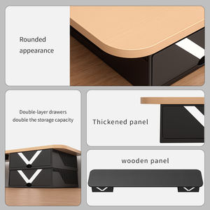 ขาตั้งจอคอมพิวเตอร์สีดำทำจากไม้ ชั้นวางแบบสองชั้น พร้อมโมดูลขยายฟังก์ชันการชาร์จเร็ว - Product Image 2