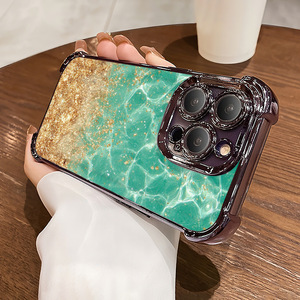 Coque de téléphone en TPU premium avec cadre doré électroplaqué à effet <span class=keywords><strong>d</strong></span>égradé et ondulations aquatiques, protection antichoc - Product Image 2
