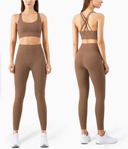 Leggings de compression souples taille haute pour femmes-Ensemble de soutien-gorge de sport croisé Gym Fitness Yoga Suit - Product Image 4