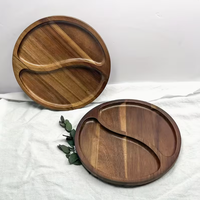 Plateau de service rond en bois de hêtre, design oriental, multifonctionnel, facile à nettoyer, plateau à collation