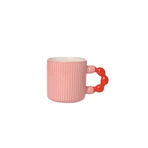 <b>Ceramic</b> Mug Solid Color Ribbed Design With Beaded Handle Gift <b>Cup</b> For Coffee Tea Water Office Use - Product Image 5