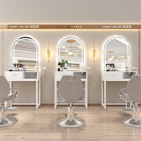 Ensemble de mobilier de salon de coiffure portable moderne avec table de coiffage de luxe à LED, miroir et rangements personnalisés, miroirs assortis pour usage hôtelier et salle de bain
