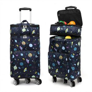 900D Waterproof Oxford Geometric Pattern Foldable Portable Outdoor Power Hand Cart Shopping Trolley <b>Luggage</b> Bag with Wheels - Product Image 1