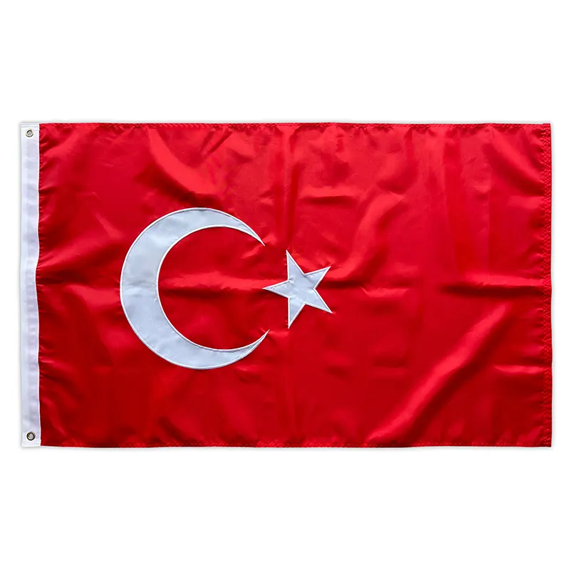 Hot Sale Embroidered Flags And Banners 3X5ft Customizable Size Turkish Turkey Flag For Outdoor Hanging