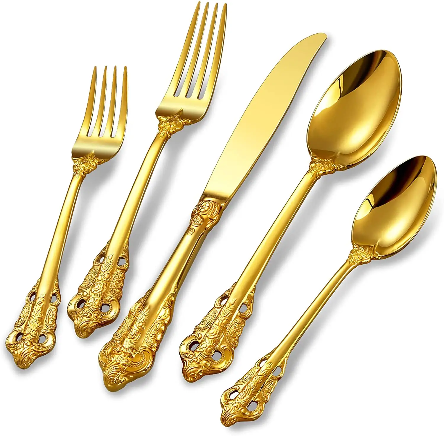 18/10 Palace Style Silverware 304 Stainless Steel Gold Plating Flatware Spoon Fork Knife sets Wedding Cutlery sets