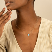 Nouveautés collier de bijoux fins 925 en argent sterling 18k or personnalisé bleu opale pierre croix pendentif collier