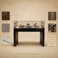 Vitrine de présentation de bijoux noire en verre avec éclairage LED pour projets de mobilier de magasin de détail (Jade, Diamant, Or)