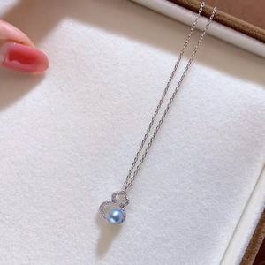 ออโรร่า บลู อะโกย่าเพิร์ลจี้รูปหัวใจ 6 มม. 925 โซ่เงินสร้อยคอผู้หญิงเครื่องประดับ - Product Image 3