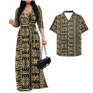 Completi coordinati per coppie: <span class=keywords><strong>Abito</strong></span> <span class=keywords><strong>lungo</strong></span> casual da donna con tasche e camicie hawaiane da uomo - Product Image 4