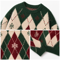 Pull de Noël personnalisé pour homme, col rond, tricoté, motif Argyle flocon de neige, OEM sur mesure