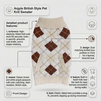 Pull pour chien beige marron à motif Argyle, pull chaud à col roulé pour animaux de compagnie avec poches pour chiens de petite et moyenne taille, style preppy classique