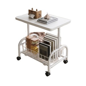 Small Coffee <b>Table</b> With Storage Basket Movable Side <b>Table</b> <b>For</b> Living Room Or Bedroom White Metal Frame With <b>Wheels</b> - Product Image 5