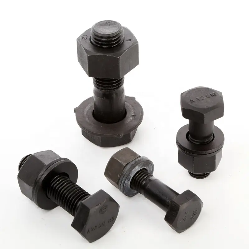 High strength ASTM A325 hex bolt with nut and washer finish black