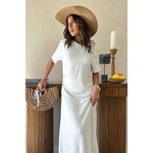 Vestido de Lino con Cuello Redondo, Corte Holgado, Cintura Natural, Transpirable, Tejido, Informal para Uso Diario - Product Image 3