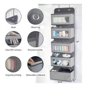 Organizador de tela colgante para puerta con 5 bolsillos grandes, ventana transparente para montaje en pared, 2 ganchos metálicos, ecológico, para guardería - Product Image 4