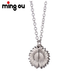 Metallkunsthandwerk Schmuck Damen Mädchen Geschenk Silber Medaillon Anhänger Sonnenblume Sublimationshalsketten - Product Image 4