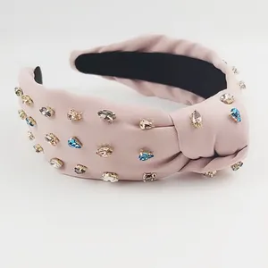 New Arrivals Pink Fabric Rhinestone Headbands For Women Designer Headbands Famous Brands Colorful Bling Headband