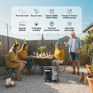 Station d'alimentation portable tout usage 3600W avec batterie LiFePO4, capacité 3840WH, alimentation solaire pour voiture, utilisation domestique et extérieure - Product Image 5