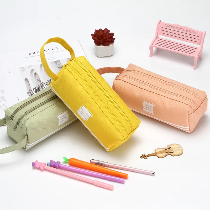 Large Capacity Pencil Case With Handle Creative Double-Layer Pencil Case Custom Logo Multifunctional Pencil Bag
