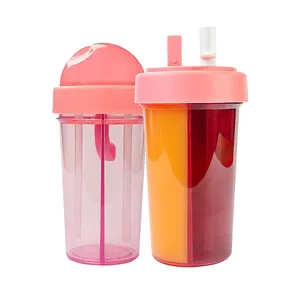 Newly Amazons Dual Threat Bottle Kids Water Bottle with Straw&Double Storage Compartment 420ml/600ml