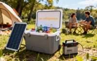 Glacière portable à compresseur à porte coulissante de 50 L, alimentée par batterie solaire 12 V CC, économe en énergie, écologique, pour la maison