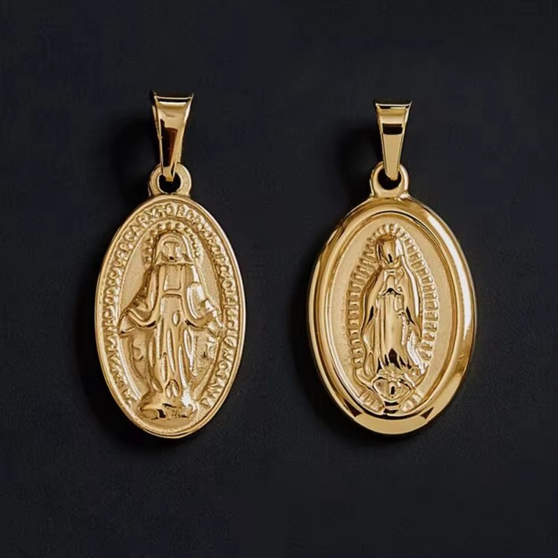 Gold 18K Skapulier-Medaille – 24 Mm Mit Jungfrau Carmen & Herz Jesu. Edles Schmuckstück Für Jeden Tag.