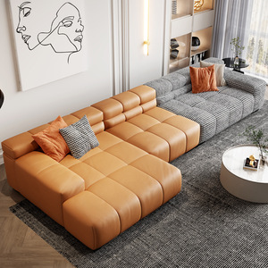 Nuevo 2020 3 4 asientos entrenador seccional Napa cuero <span class=keywords><strong>Patchwork</strong></span> L forma Canape moderno sofá sala de estar - Product Image 3