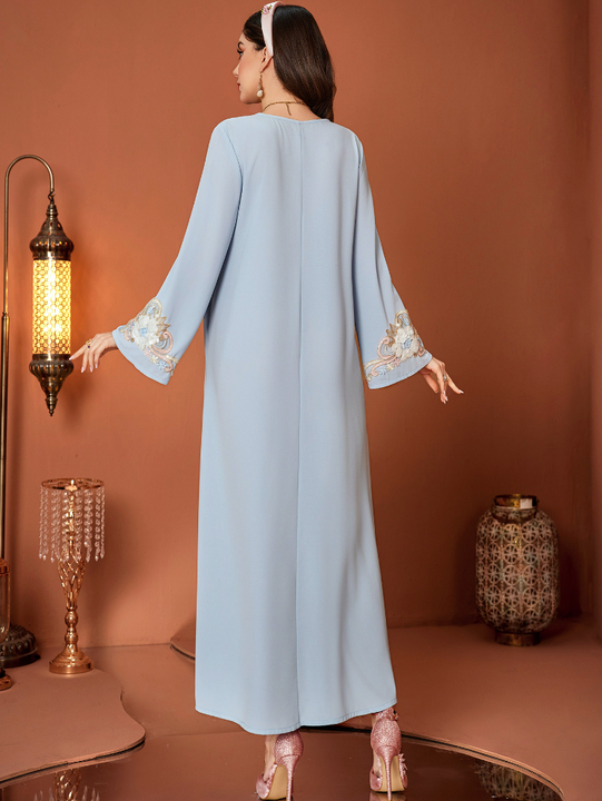 HS0441 Robe Muslim Fashion Ladies Sequin Embroidered Two-Piece Puff Sleeve Dress