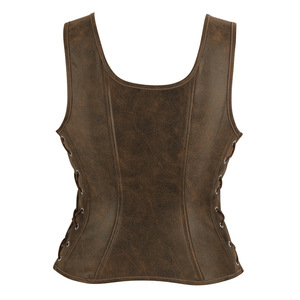 Corsé <span class=keywords><strong>Medieval</strong></span> Pirata de Piel Sintética Desgastada sin Mangas con Cuello en U y Cordones Delanteros, Top Corsé Cincher de Cintura Ajustable - En Stock - Product Image 4