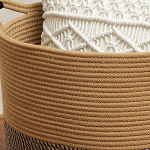 Woven Storage <b>Basket</b> <b>Round</b> Cotton Rope Eco-Friendly Clothing Organizer Laundry <b>Basket</b> - Product Image 4