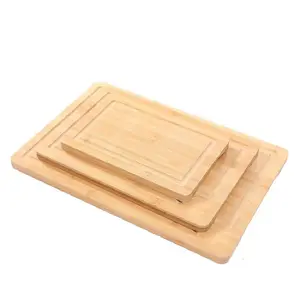 厨房用竹制工艺切菜板-竹制切菜板3件套，带果汁凹槽的切菜板，易于抓握手柄
