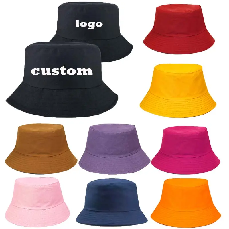HB0001 solid color designer embroidery logo polyester cotton outdoor fisherman bucket summer sun hats custom bucket hat