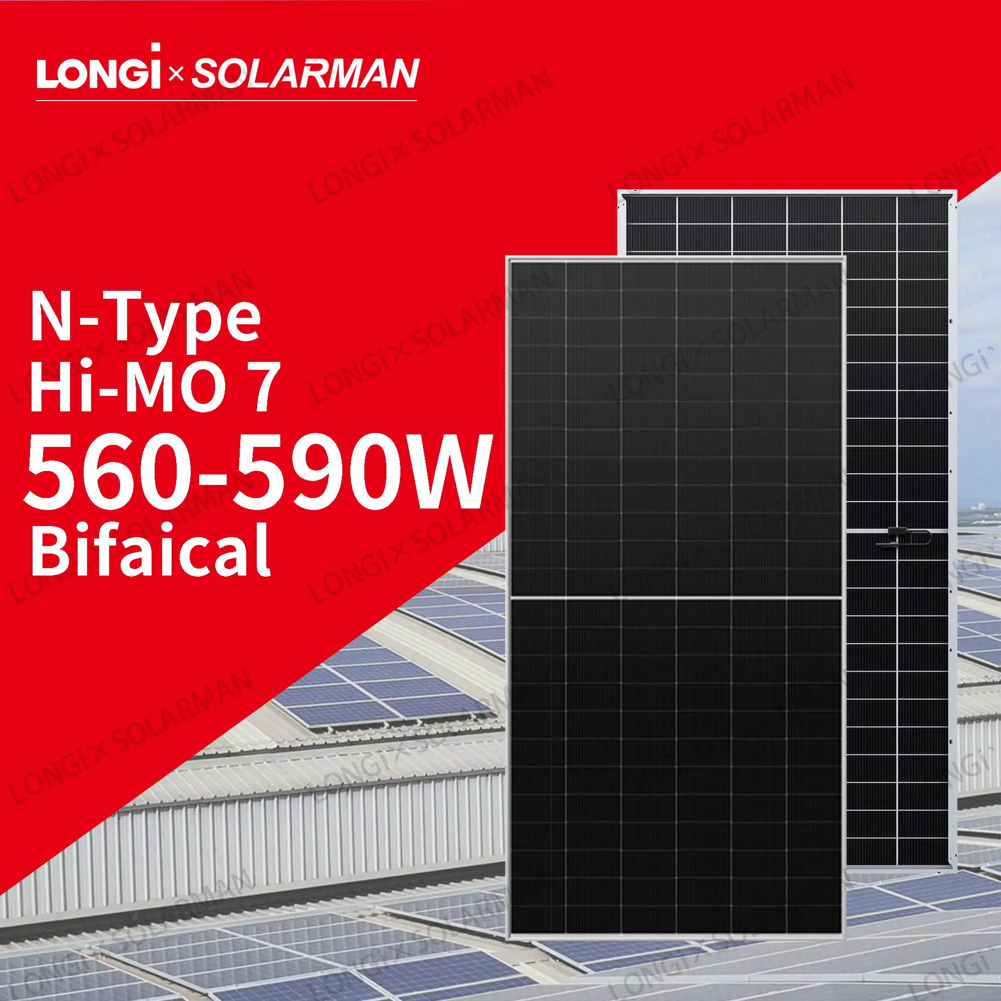 LONGi Hi-MO 7 LR5-72HGD 560-590M N tipi N tipi Topcon HPDC Bifaical çift cam LONGi güneş panelleri Bifacial 570W 575W 580W 585W
