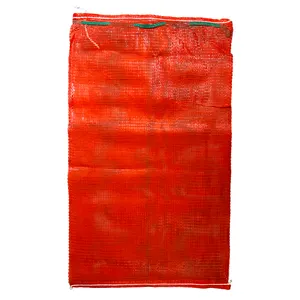 Yeniden kullanılabilir kırmızı yeşil 10kg 15kg 20kg 25kg sarımsak örgü örgü çanta ambalaj için İpli ile taze sarımsak çuval