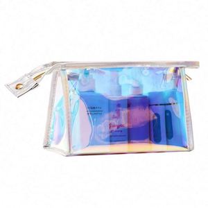 Sac cosmétique transparent élégant et portable, imperméable, en PVC holographique, pour le voyage - Product Image 1