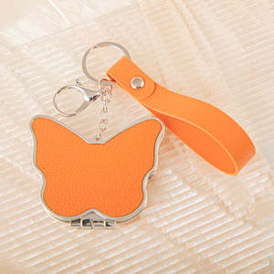 Butterfly Shaped PU Leather Compact <b>Mirror</b> Keychain Leather Strap <b>Lightweight</b> Plastic Frame Folding Dual Sided Pocket Makeup Mir - Product Image 4