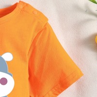 Romper Kasual Ramah Lingkungan Summer Infant 2026 Motif Hippo 100% Katun Lengan Pendek Oranye Unisex Kancing Tekan di Selangkangan
