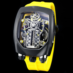 Montre mécanique tourbillon de luxe 2026 personnalisée, le choix idéal pour offrir en cadeau, thème jaune, style voiture de sport, pour homme - Product Image 1